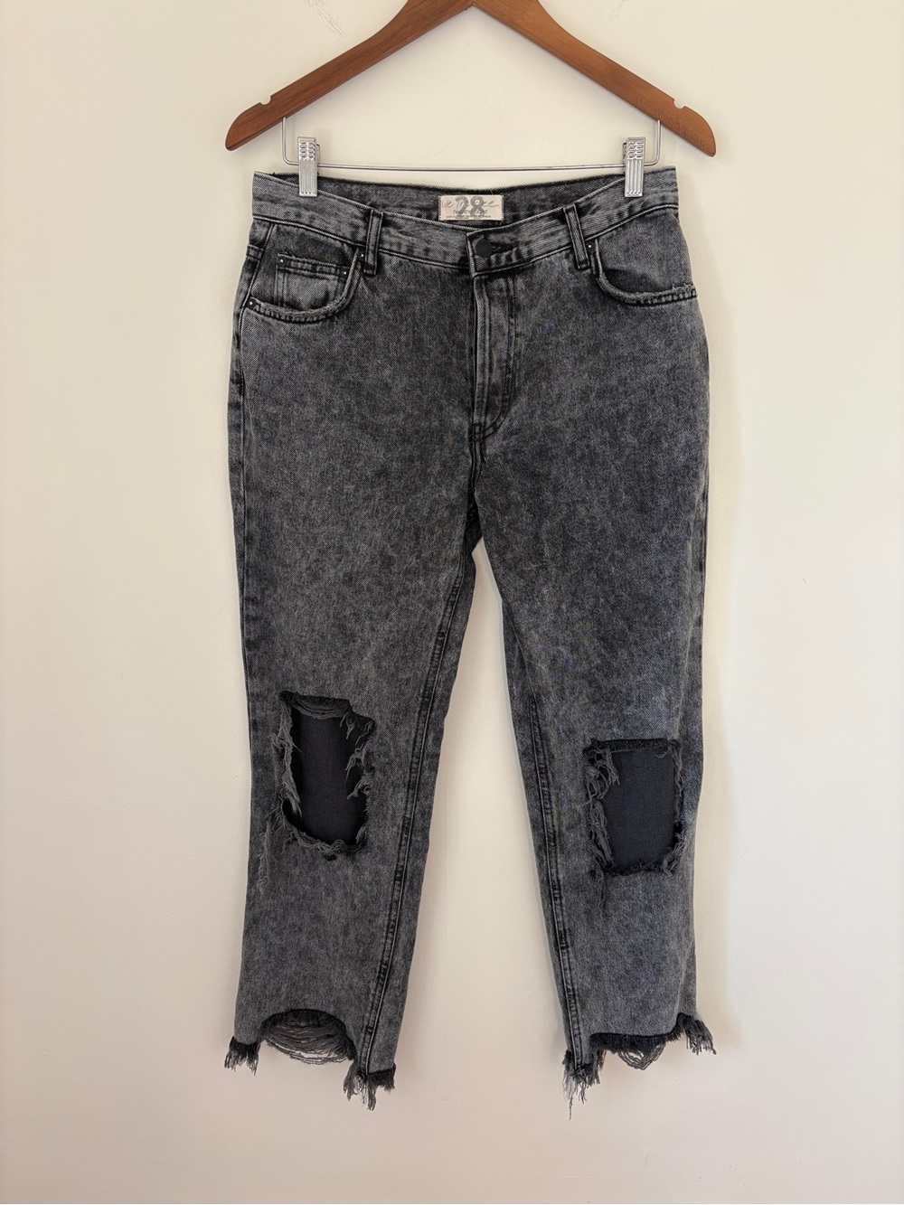 We The Free Distressed Straight-Leg Jeans in Charcoal Gray - Picture 2 of 9